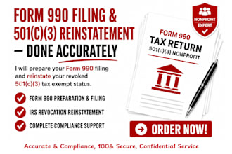 prepare form 990 filing and reinstate your revoked 501c3 tax exempt status