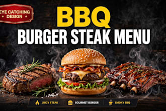 design BBQ burger steak menu for restaurant