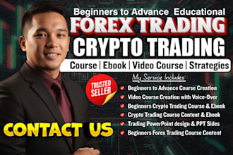 create forex trading and crypto trading course, ebook writing, video course, PPT