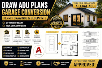 draw renovation, adu, garage, patio, shed, home addition drawing for city permit