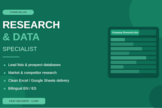 research leads, competitors, and markets, and deliver clean excel reports