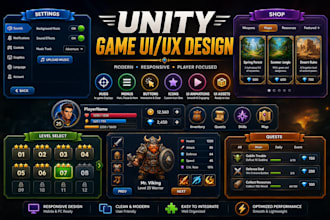 design game UI UX, huds, menus and inventory for mobile and PC in unity