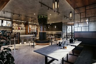 do 3d interior design of restaurant and cafe with realistic rendering