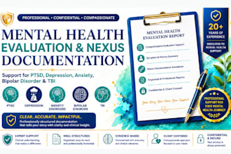 assist with ptsd depression anxiety tbi evaluation and nexus documentation