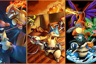 draw custom pokemon, trainer scenes, fan art illustrations, fakemon, digimon