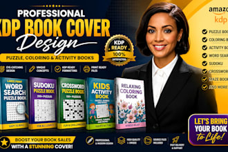 create KDP book cover design for puzzle coloring and activity books