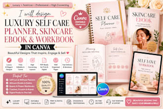 design luxury self care planner skincare ebook workbook canva kit