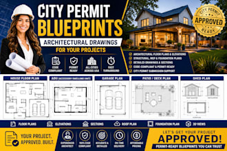city permit blueprints architect for floorplan house, adu, garage, patio, shed