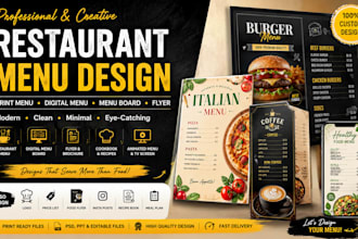 design restaurant menu for food and drinks on screen or digital menu
