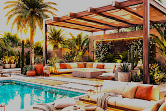 do backyard front yard garden pool patio deck terrace 3d landscape rendering