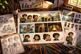 create children comic storyboard and visual storytelling panels