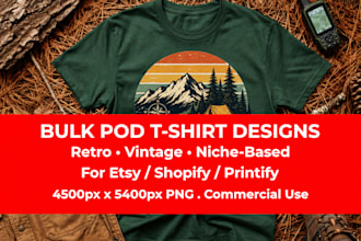 create bulk t shirt designs for etsy shopify printify pod store