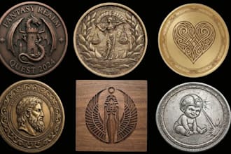 create custom 3d coin model, bas relief, cnc engraving design