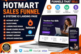 build hotmart sales funnel, course setup and systeme io page