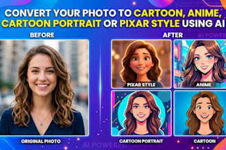 convert your photo to cartoon anime cartoon portrait or pixar style using ai