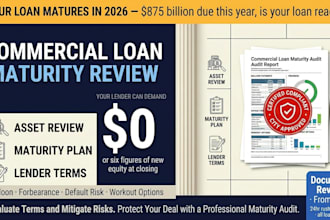 review your commercial loan documents and flag maturity default and refinancing