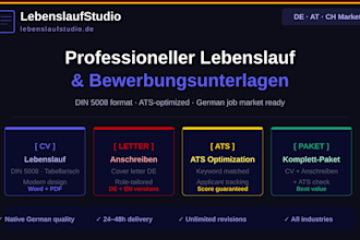create a professional german lebenslauf and cover letter