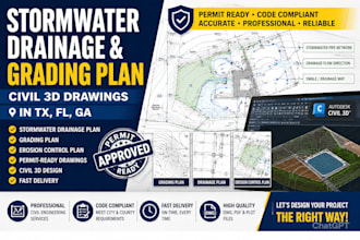 do civil engineering drainage, grading plan drawing, flood hydrology, hydraulics