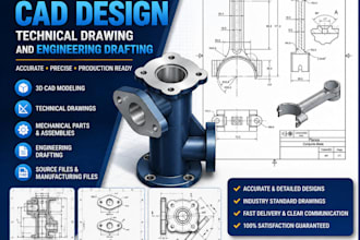do mechanical cad design, technical drawing and engineering drafting