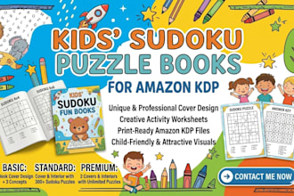 design sudoku book cover for children book worksheets, kids activity worksheets