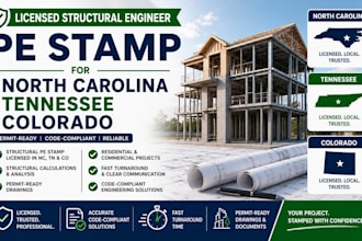 licensed structural engineer pe stamp for north carolina, tennessee, colorado