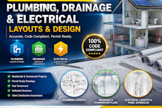 design residential and commercial, plumbing drainage and electrical layout