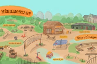 draw a map illustration in a cute and colorful style