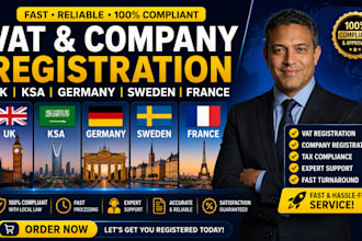 do vat and company registration in UK, ksa, germany, sweden and france kyc