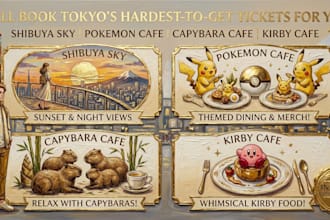 secure shibuya sky, pokemon cafe, capybara cafe and kirby cafe tickets for you