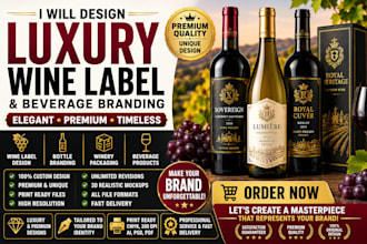design luxury wine label, bottle branding, winery  packaging, beverage products