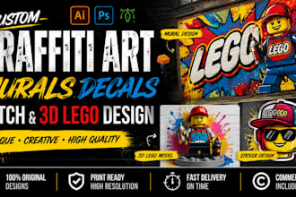 3d lego mininfigure design custom graffiti art lego decal design wall art mural