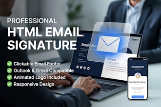 design a responsive HTML email signature, footer with social icons for outlook