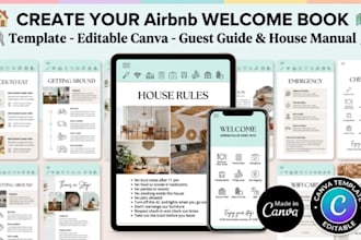 airbnb welcome book editable canva guest guide vacation rental house manual