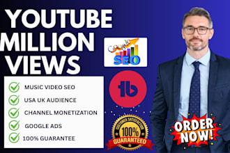 promote USA youtube music video promotion to 1 million views with SEO and ads