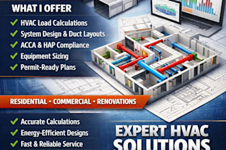 design hvac system, perform manual j d s load calculation and duct layout