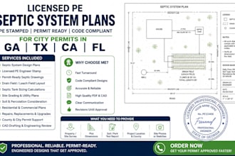 provide licensed pe stamped septic and structural plans for permits in ga tx ca