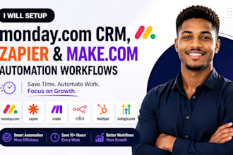 setup monday CRM, ai n8n zapier, gohighlevel and make com automation workflows