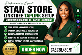 setup stan store linktree, taplink, marketing beacons ai payhip gumroad