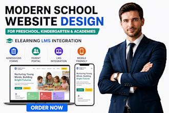 design modern school website for preschool, daycare, kindergarten, elearning lms