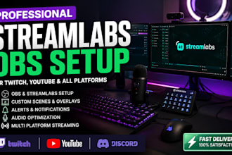 professionally set up streamlabs obs for twitch youtube content creators