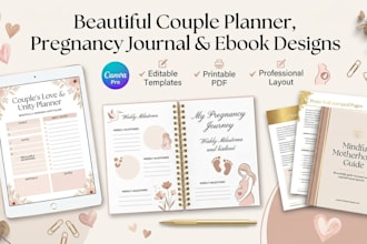 design beautiful couple planner, pregnancy journal and ebook designs