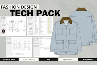 create womenswear fashion tech packs and flat sketches