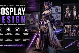 create cosplay costume, character design, masks and realistic cosplay concepts