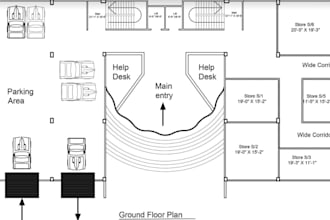 draft professional 2d floor plan for shopping complex, mall, retail unit layout