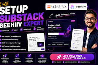 setup substack beehiiv expert newsletter design landing page ai email automation