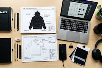 create streetwear fashion tech pack technical flat sketch and apparel design