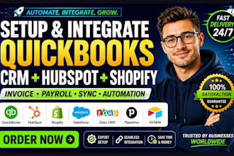 setup quickbooks CRM hubspot shopify integration invoice payroll sync automation