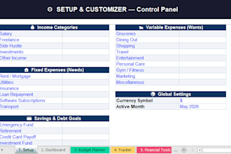 easy budget planner, balance, income and expense sheet