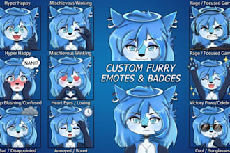 design animated furry emotes headshot 2d furry character fursona emotes badges