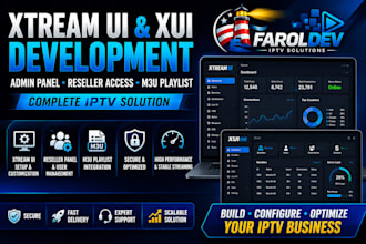 develop custom xtream ui and xui admin panel, reseller access with m3u playlist